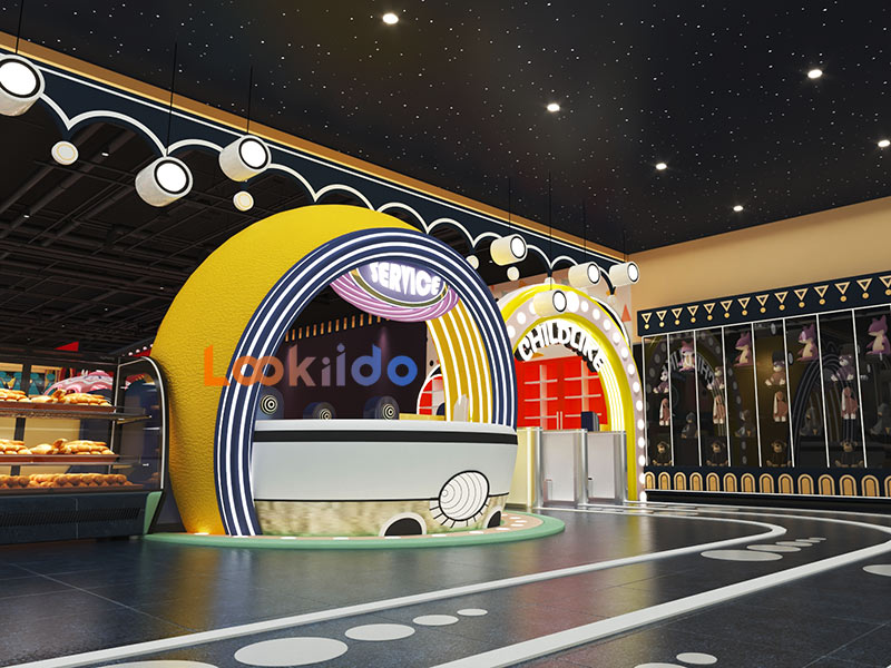 Candy Macaron Color Circus Playground with Dining Area and Arcade Machine