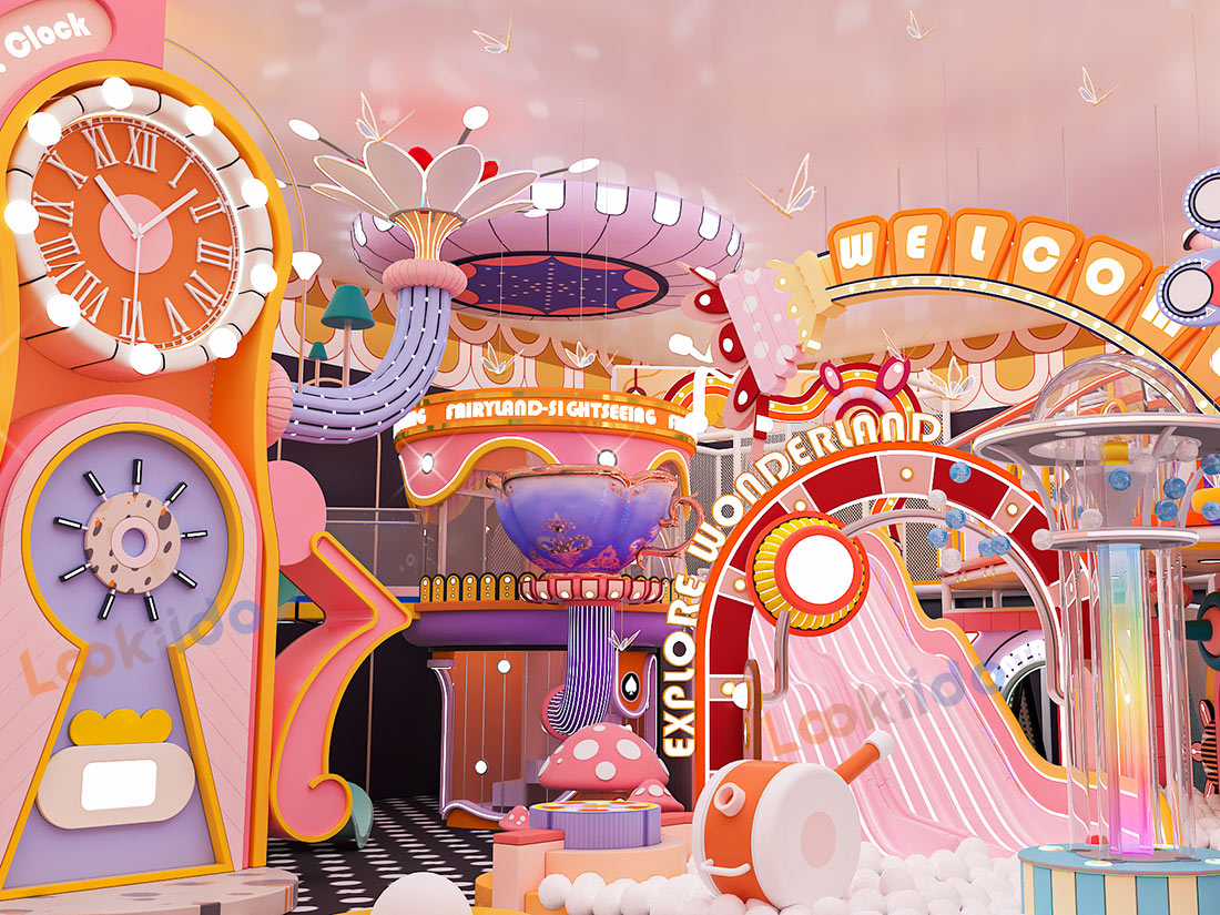 Luxurious Indoor Children Playground Equipment in Disney Themed Color Scheme Inside Mall