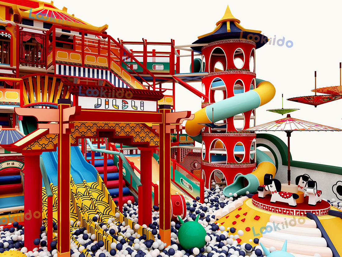 Ancient Chinese Palace Themed Indoor Playground Equipment with Spiral Slides and Soft Play Maze