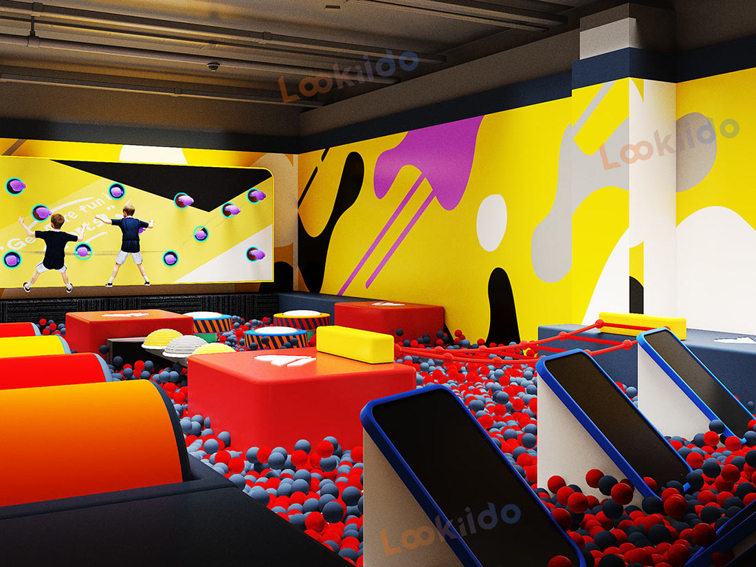 Multi Zone Indoor Adventure Park Plan Featuring Ninja Courses and Inflatable Bullfight