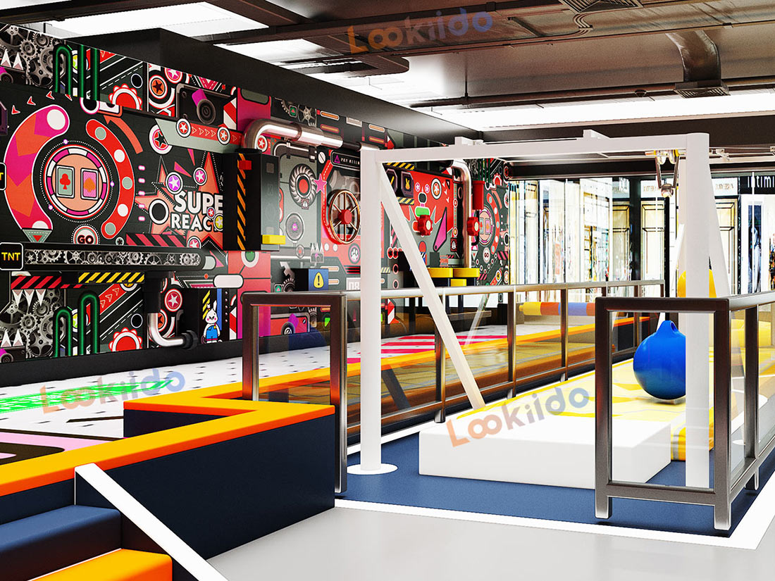 Multi Zone Indoor Adventure Park Plan Featuring Ninja Courses and Inflatable Bullfight