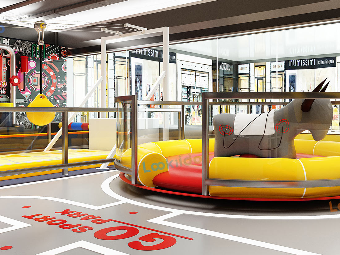Multi Zone Indoor Adventure Park Plan Featuring Ninja Courses and Inflatable Bullfight