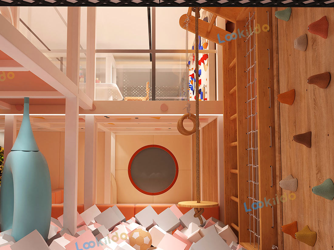 Environmentally Responsible Children's Play Center with Wooden Equipment and Soft Play Zones