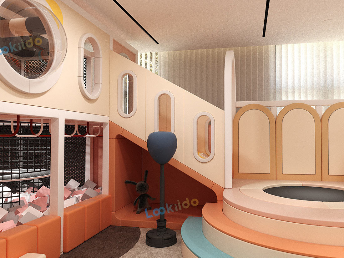 Environmentally Responsible Children's Play Center with Wooden Equipment and Soft Play Zones