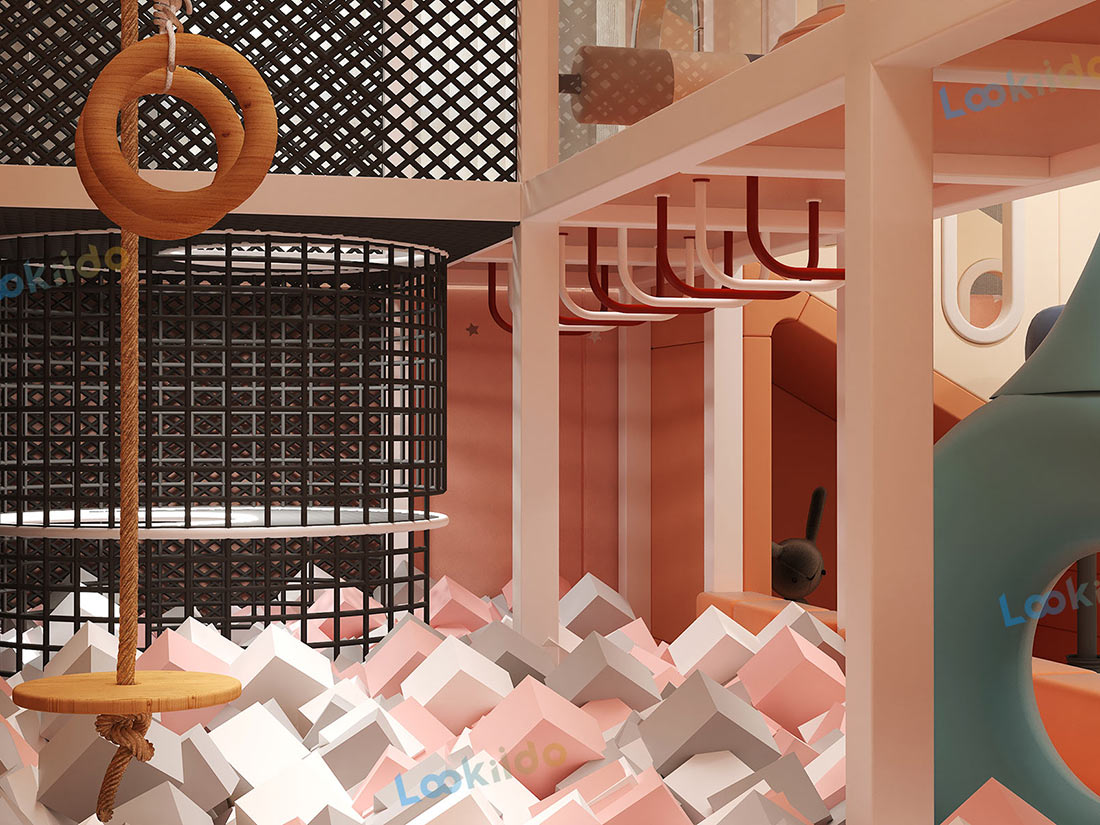 Environmentally Responsible Children's Play Center with Wooden Equipment and Soft Play Zones