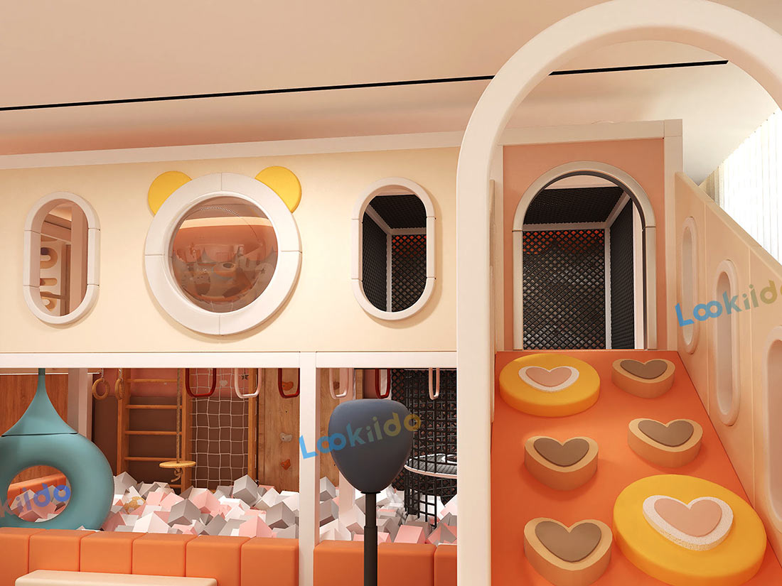 Environmentally Responsible Children's Play Center with Wooden Equipment and Soft Play Zones